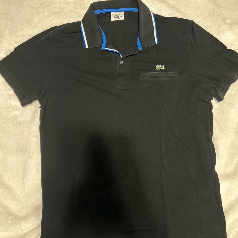 Lacoste Men's Polo Shirt in Black with Blue Accents